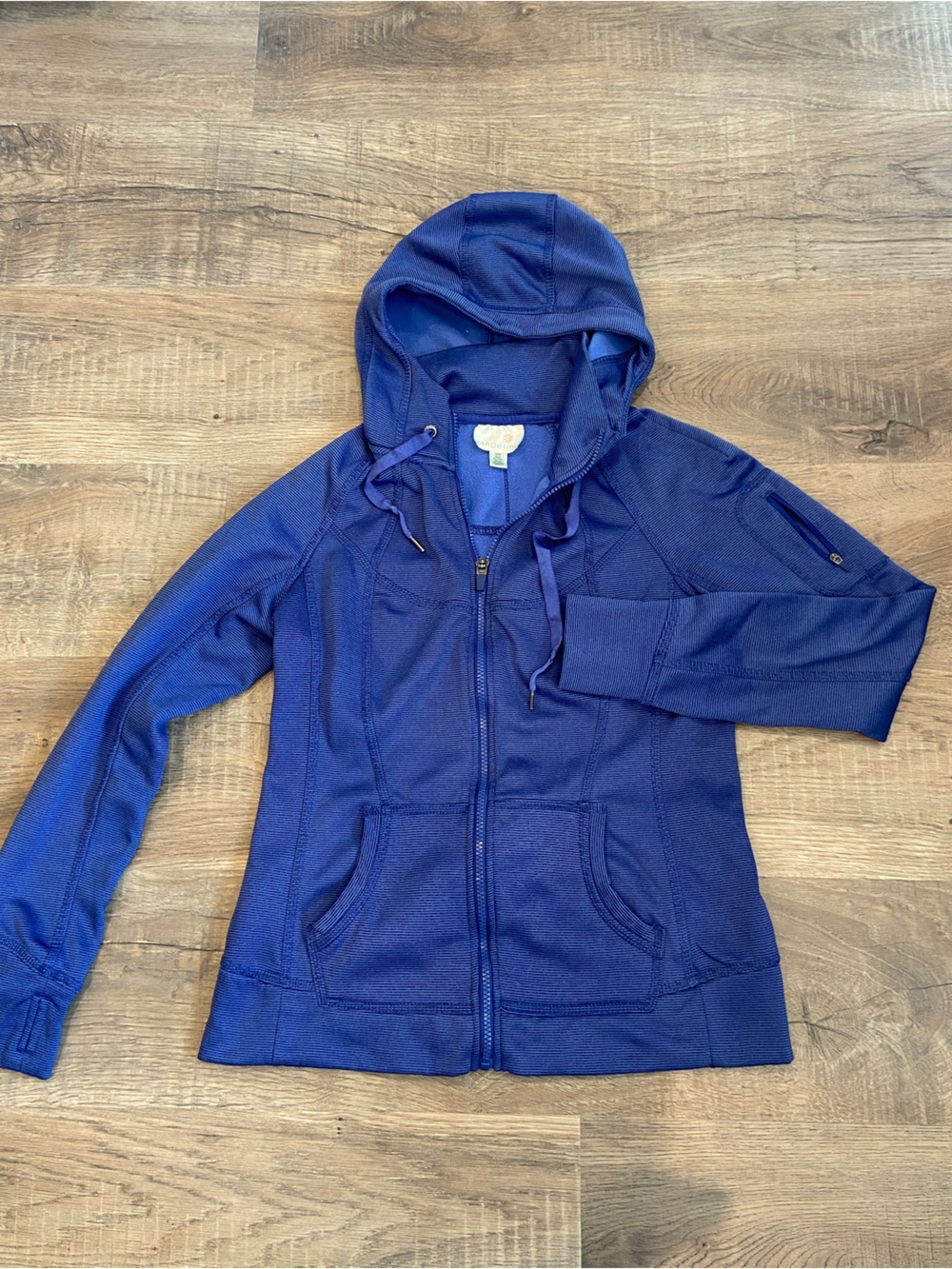 Tangerine Women’s Hooded Bomber Zip Up Jacket Navy Medium Thumb holes Athlesure